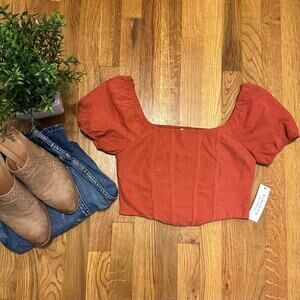 Kirious Women’s Small New Paneled Smocked Short Puff Sleeve Crop Trop Corset